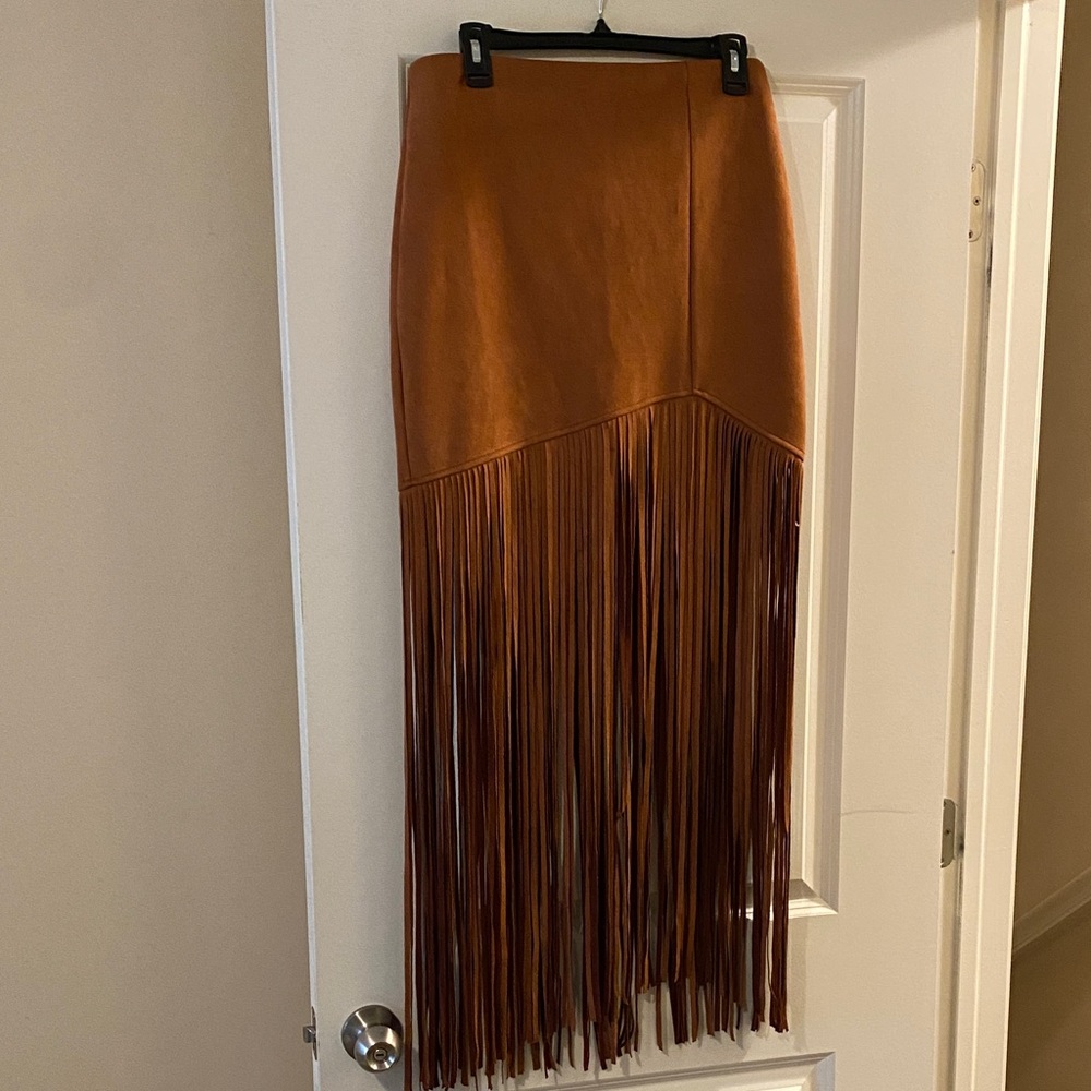 Tan Fringe Jacket Black Crop Top, Fringe Skirt - Picture 6 of 8